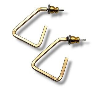 Vintage Gold Tone Geometric Hoop Minimalist Post Earrings